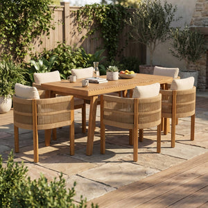 English Elm 7-piece Outdoor Dining Set Solid Acacia Wood Table Six Rope Woven Patio Chairs N779P234500B_N779P279983B-3