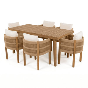 English Elm 7-piece Outdoor Dining Set Solid Acacia Wood Table Six Rope Woven Patio Chairs N779P234500B_N779P279983B-3