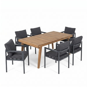 English Elm 7-piece Outdoor Acacia Wood Patio Dining Set Seats Six with Cushioned Aluminum Armchairs N779P234500B_N779P369116G-3