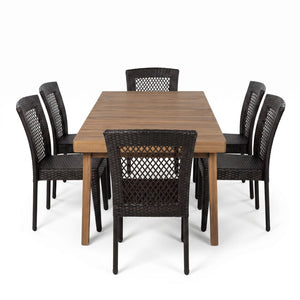 English Elm 7-piece Outdoor Acacia Hardwood Dining Set with Six Iron Pe Rattan Woven Chairs N779P234500B_N779P433231B-3