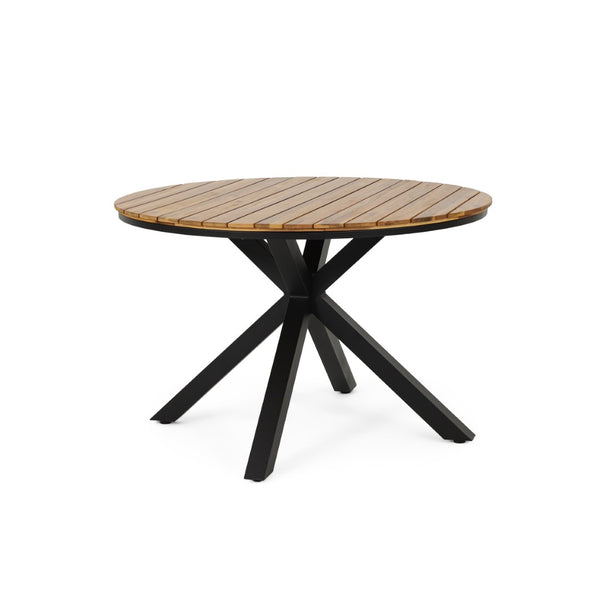 English Elm 5-piece Outdoor Dining Set Acacia Wood Round Table with Rope Wrapped Patio Chairs N779P251402T_N779P279983B-2