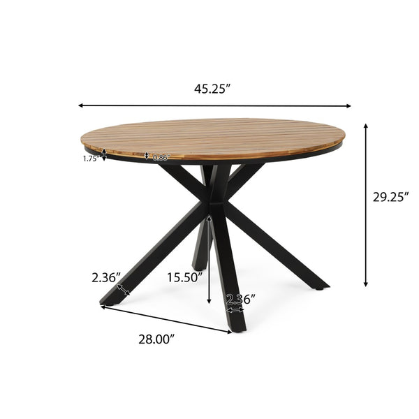 English Elm 5-piece Outdoor Dining Set Acacia Wood Round Table with Rope Wrapped Patio Chairs N779P251402T_N779P279983B-2
