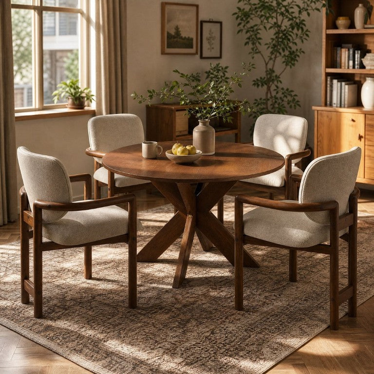 English Elm 5-Piece Round Cherry Dining Set with Rubberwood Armchairs for Cozy Kitchen Nooks N779P266070C_N779P233060B-2