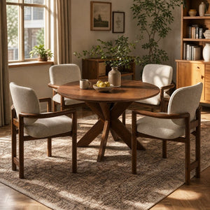 English Elm 5-Piece Round Cherry Dining Set with Rubberwood Armchairs for Cozy Kitchen Nooks N779P266070C_N779P233060B-2