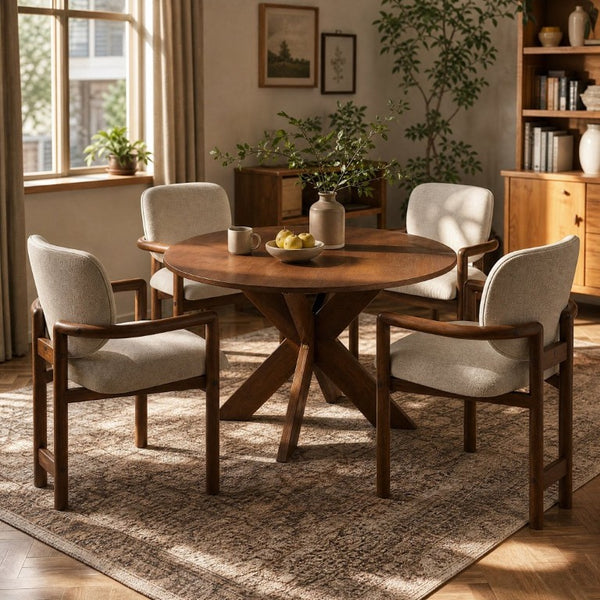 English Elm 5-Piece Round Cherry Dining Set with Rubberwood Armchairs for Cozy Kitchen Nooks N779P266070C_N779P233060B-2