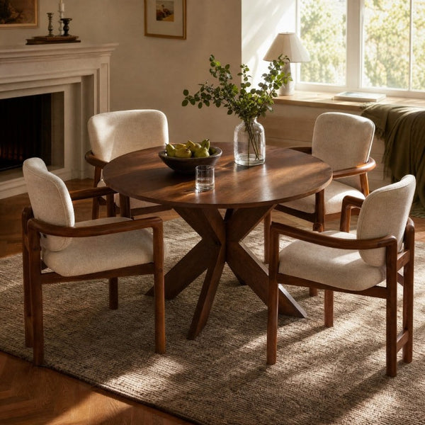 English Elm 5-Piece Round Cherry Dining Set with Rubberwood Armchairs for Cozy Kitchen Nooks N779P266070C_N779P233060B-2