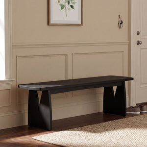 English Elm Black Matte Acacia Dining Bench with V-Cutout Legs for Modern Entryway or Kitchen N779P339702B