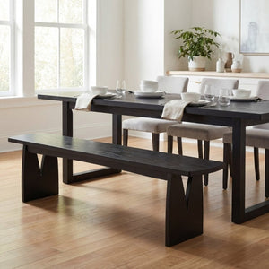English Elm Black Matte Acacia Dining Bench with V-Cutout Legs for Modern Entryway or Kitchen N779P339702B