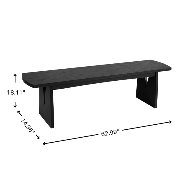 English Elm Black Matte Acacia Dining Bench with V-Cutout Legs for Modern Entryway or Kitchen N779P339702B