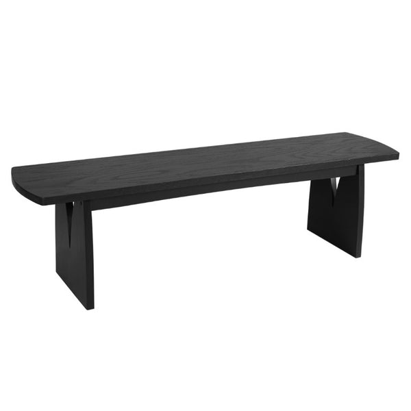 English Elm Black Matte Acacia Dining Bench with V-Cutout Legs for Modern Entryway or Kitchen N779P339702B