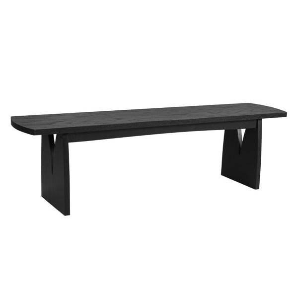 English Elm Black Matte Acacia Dining Bench with V-Cutout Legs for Modern Entryway or Kitchen N779P339702B