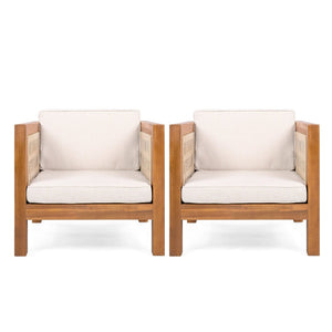English Elm Outdoor Acacia Wood Club Chairs Set of 2 with Woven Rope Arms and Seat Cushions N779P359687B-2