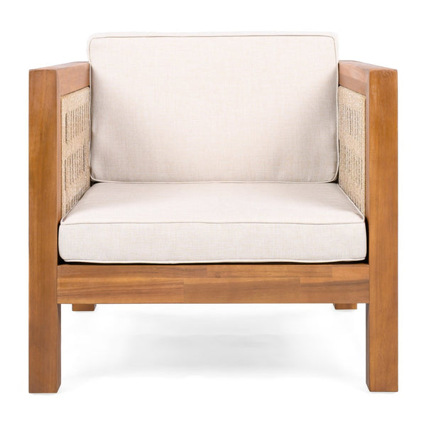 English Elm Outdoor Acacia Wood Club Chairs Set of 2 with Woven Rope Arms and Seat Cushions N779P359687B-2