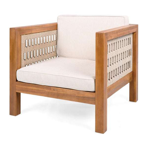 English Elm Outdoor Acacia Wood Club Chairs Set of 2 with Woven Rope Arms and Seat Cushions N779P359687B-2