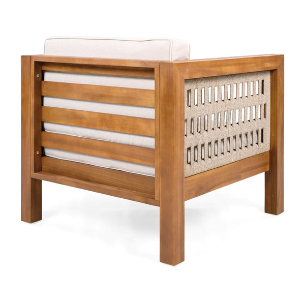English Elm Outdoor Acacia Wood Club Chairs Set of 2 with Woven Rope Arms and Seat Cushions N779P359687B-2