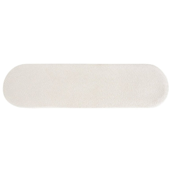 English Elm Beige Boucle Upholstered Dining Bench with Brown PU Block Legs Modern Sculptural Seat N779P367311B
