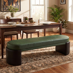 English Elm Green Two-Tone PU Upholstered Dining Bench with Rubberwood Frame Mid-Century Modern N779P367311G