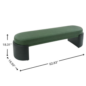 English Elm Green Two-Tone PU Upholstered Dining Bench with Rubberwood Frame Mid-Century Modern N779P367311G
