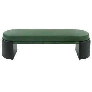 English Elm Green Two-Tone PU Upholstered Dining Bench with Rubberwood Frame Mid-Century Modern N779P367311G