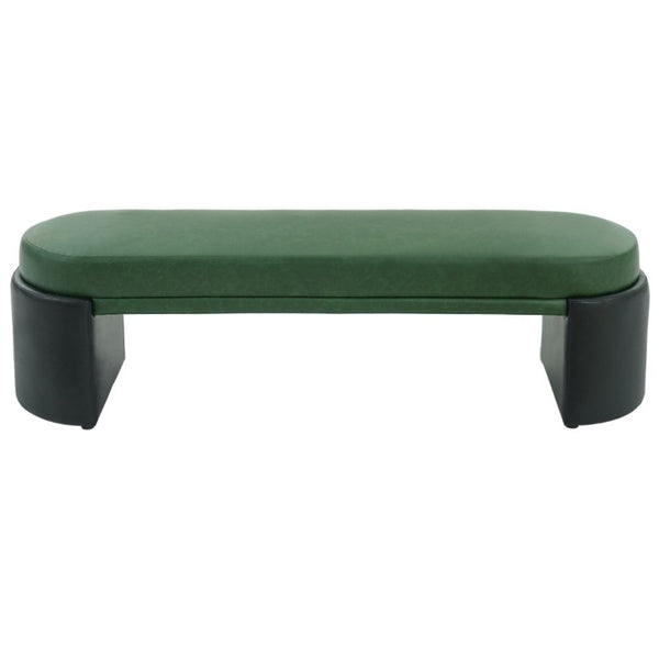 English Elm Green Two-Tone PU Upholstered Dining Bench with Rubberwood Frame Mid-Century Modern N779P367311G