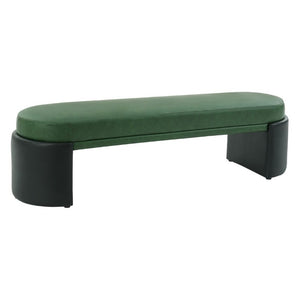 English Elm Green Two-Tone PU Upholstered Dining Bench with Rubberwood Frame Mid-Century Modern N779P367311G