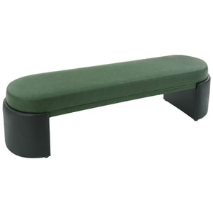 English Elm Green Two-Tone PU Upholstered Dining Bench with Rubberwood Frame Mid-Century Modern N779P367311G