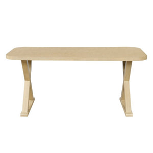 English Elm Natural Oak Veneer Rectangular Dining Table with X Base Rubberwood Legs Seats Six N779P396018T_N779P396012L