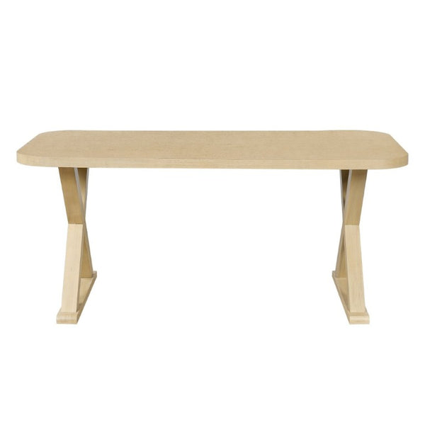 English Elm Natural Oak Veneer Rectangular Dining Table with X Base Rubberwood Legs Seats Six N779P396018T_N779P396012L