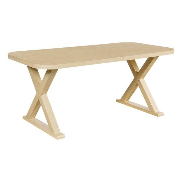 English Elm Natural Oak Veneer Rectangular Dining Table with X Base Rubberwood Legs Seats Six N779P396018T_N779P396012L