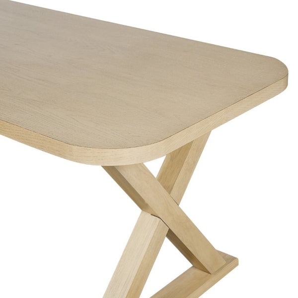 English Elm Natural Oak Veneer Rectangular Dining Table with X Base Rubberwood Legs Seats Six N779P396018T_N779P396012L