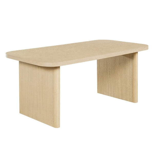 English Elm Natural Oak Veneer Rectangular Dining Table with Fluted Rubberwood Legs Seats Six N779P396018T_N779P396019L