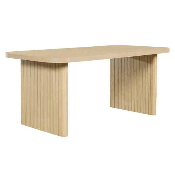 English Elm Natural Oak Veneer Rectangular Dining Table with Fluted Rubberwood Legs Seats Six N779P396018T_N779P396019L
