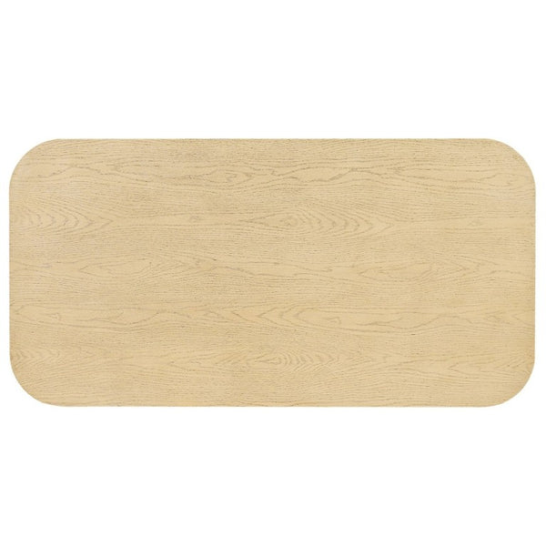 English Elm Natural Oak Veneer Rectangular Dining Table with Fluted Rubberwood Legs Seats Six N779P396018T_N779P396019L