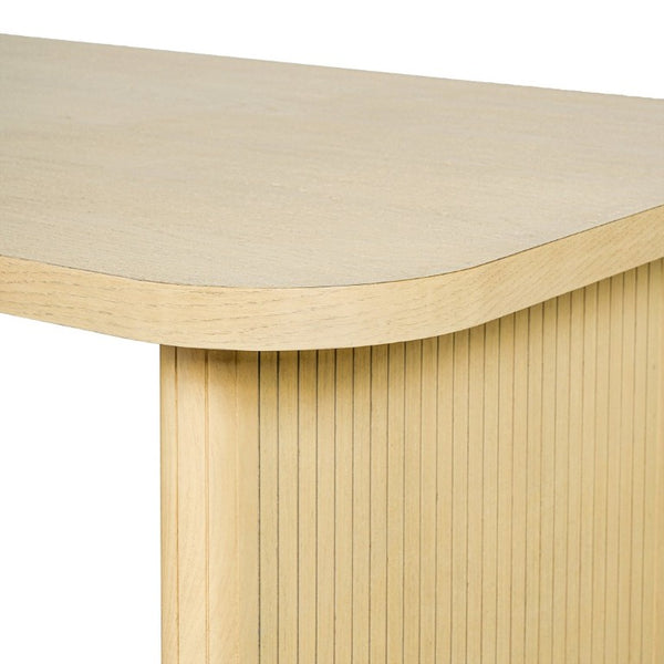 English Elm Natural Oak Veneer Rectangular Dining Table with Fluted Rubberwood Legs Seats Six N779P396018T_N779P396019L