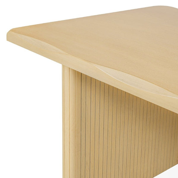 English Elm Natural Oak Veneer Dining Table with Scalloped Edge and Fluted Rubberwood Legs Seats Six N779P396021T_N779P396019L