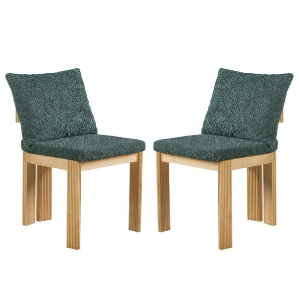 English Elm 5-Piece Fluted Rubberwood Dining Set with Oak Veneer Table and Green Boucle Armchairs N779P396021T_N779P396019L_N779P379862G-2