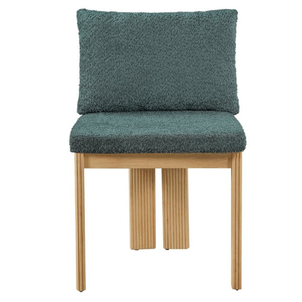 English Elm 5-Piece Fluted Rubberwood Dining Set with Oak Veneer Table and Green Boucle Armchairs N779P396021T_N779P396019L_N779P379862G-2