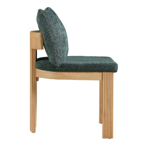 English Elm 5-Piece Fluted Rubberwood Dining Set with Oak Veneer Table and Green Boucle Armchairs N779P396021T_N779P396019L_N779P379862G-2
