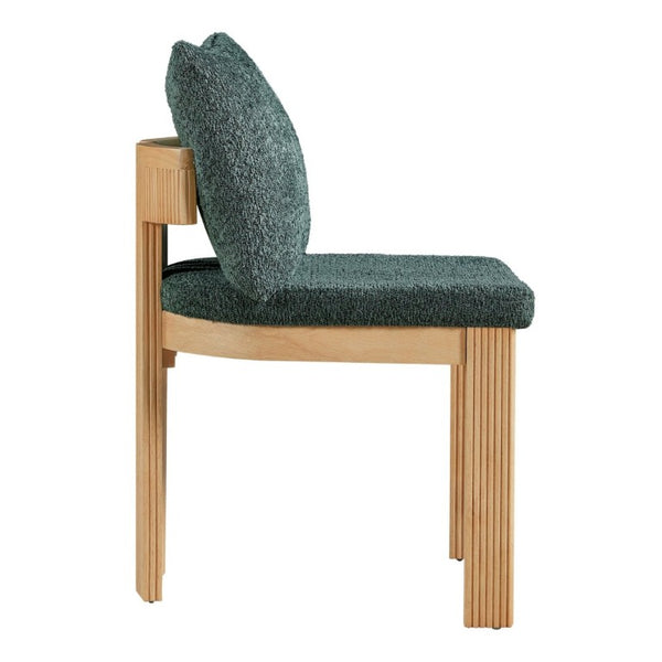 English Elm 5-Piece Fluted Rubberwood Dining Set with Oak Veneer Table and Green Boucle Armchairs N779P396021T_N779P396019L_N779P379862G-2