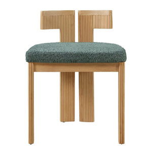 English Elm 5-Piece Fluted Rubberwood Dining Set with Oak Veneer Table and Green Boucle Armchairs N779P396021T_N779P396019L_N779P379862G-2