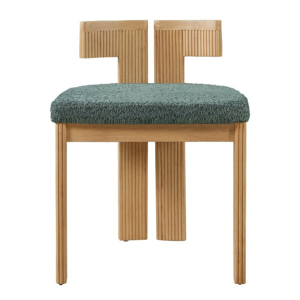 English Elm 5-Piece Fluted Rubberwood Dining Set with Oak Veneer Table and Green Boucle Armchairs N779P396021T_N779P396019L_N779P379862G-2