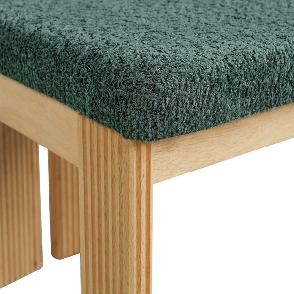 English Elm 5-Piece Fluted Rubberwood Dining Set with Oak Veneer Table and Green Boucle Armchairs N779P396021T_N779P396019L_N779P379862G-2