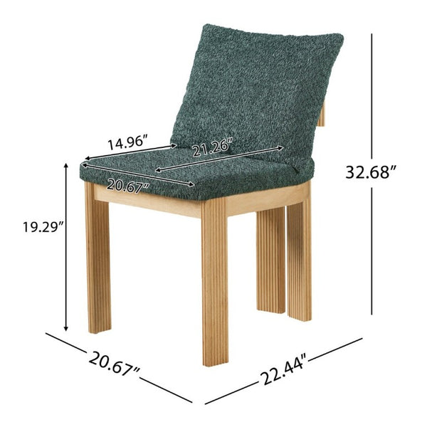 English Elm 5-Piece Fluted Rubberwood Dining Set with Oak Veneer Table and Green Boucle Armchairs N779P396021T_N779P396019L_N779P379862G-2