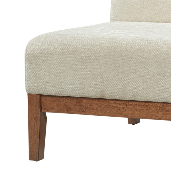 English Elm Modern Slipper Chair Beige Fabric Upholstered Walnut Legs Mid-century Living Room Seat N779P396231B