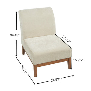 English Elm Modern Slipper Chair Beige Fabric Upholstered Walnut Legs Mid-century Living Room Seat N779P396231B
