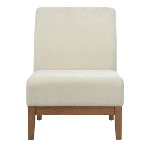 English Elm Modern Slipper Chair Beige Fabric Upholstered Walnut Legs Mid-century Living Room Seat N779P396231B