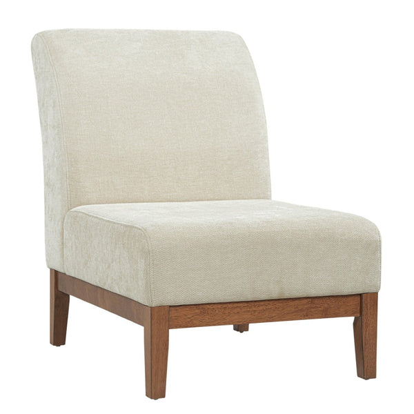 English Elm Modern Slipper Chair Beige Fabric Upholstered Walnut Legs Mid-century Living Room Seat N779P396231B