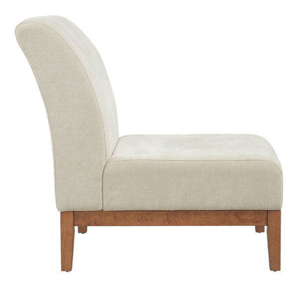 English Elm Modern Slipper Chair Beige Fabric Upholstered Walnut Legs Mid-century Living Room Seat N779P396231B