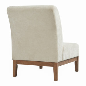 English Elm Modern Slipper Chair Beige Fabric Upholstered Walnut Legs Mid-century Living Room Seat N779P396231B