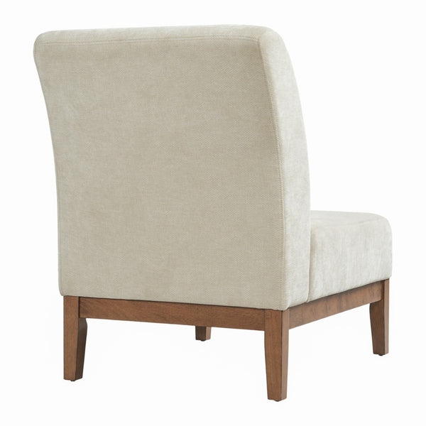 English Elm Modern Slipper Chair Beige Fabric Upholstered Walnut Legs Mid-century Living Room Seat N779P396231B